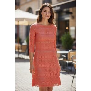 Jessica‎ H Women's Size 8 Coral Pink Lace 3/4 Sleeve Cocktail Dress lace Wedding